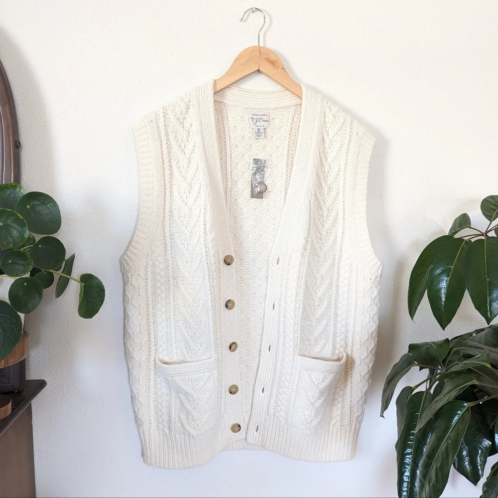 J.Crew | Rugged | Merino Wool-Blend Cream Cable-Knit Sweater Vest